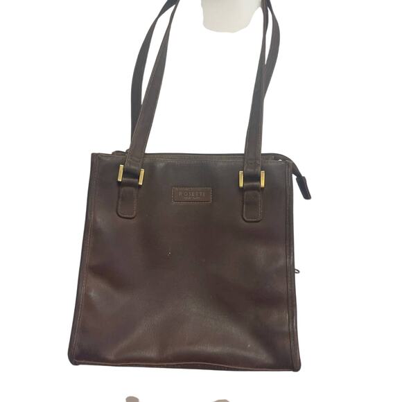 Brown Rosetti New York Faux Leather Brown Vinyl Double Handle Handbag Purse Bag - Picture 1 of 8